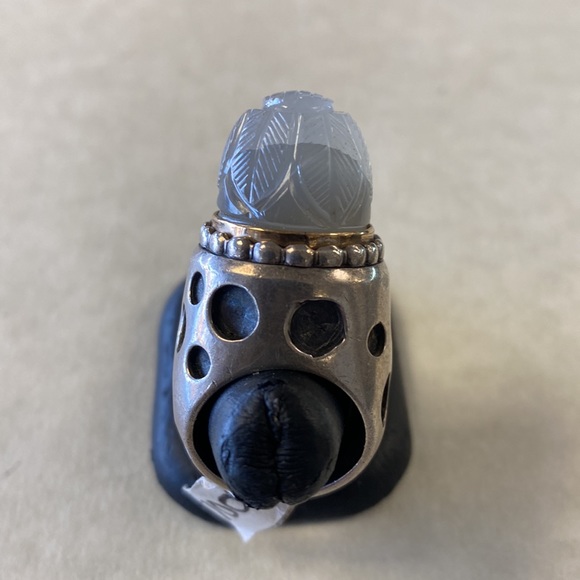 Diane Malouf sterling silver 925 14k gold carved moonstone ring size 5.0 - Picture 5 of 5